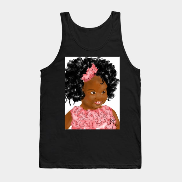 Happy Litle Girl in a Pink Dress and Bow Tank Top by LITDigitalArt